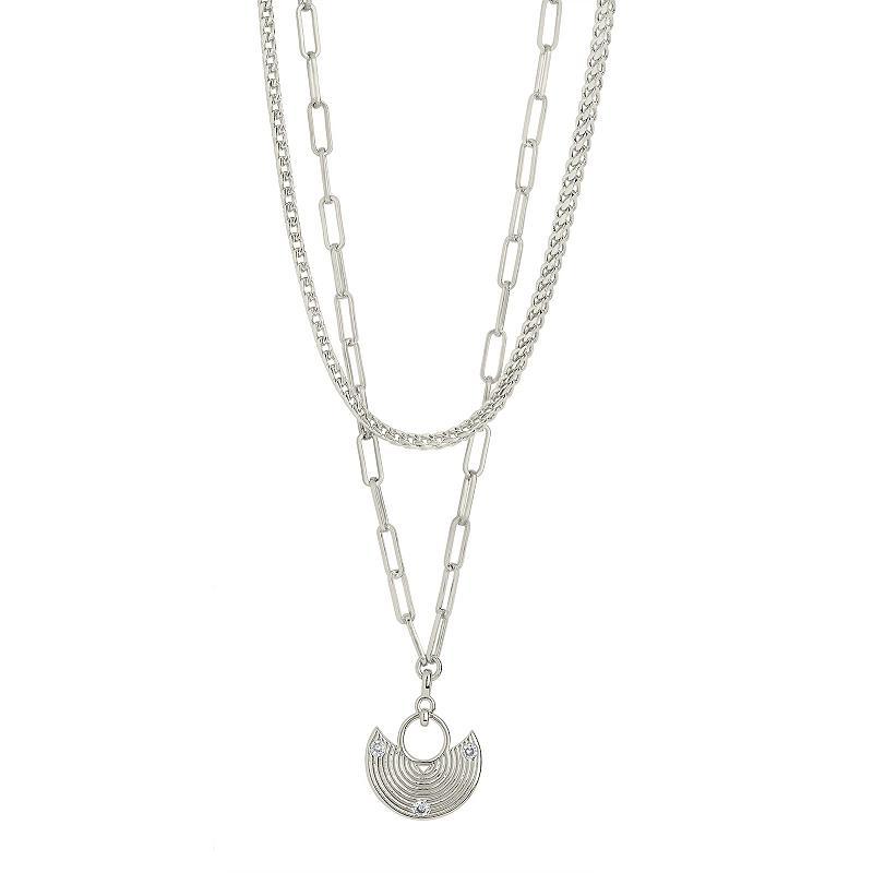 MC Collective Box Chain & Long Link Layered Necklace with Cubic Zirconia Accents, Womens Silver Tone Product Image