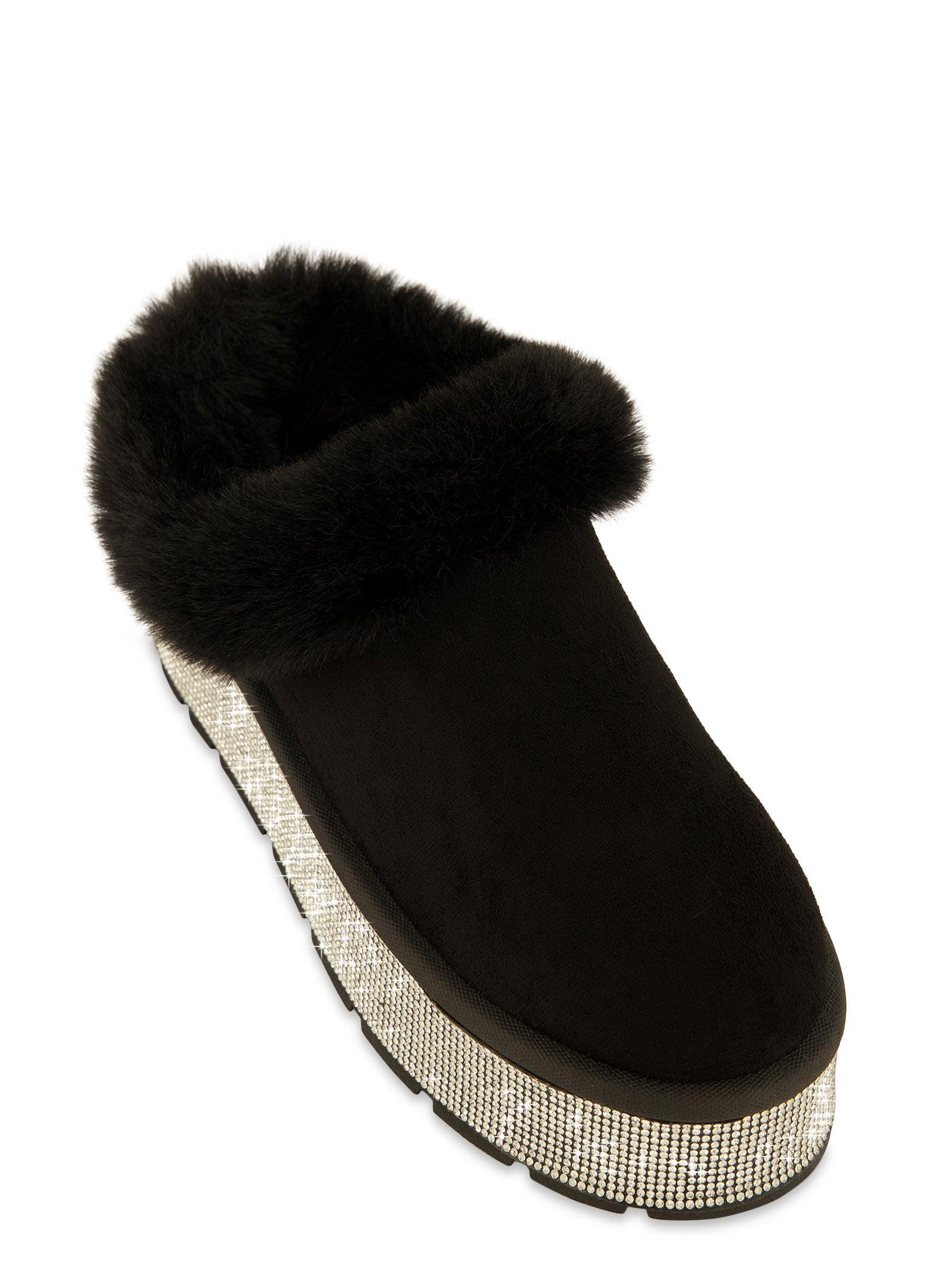 Womens Faux Fur Lined Rhinestone Platform Clogs product image