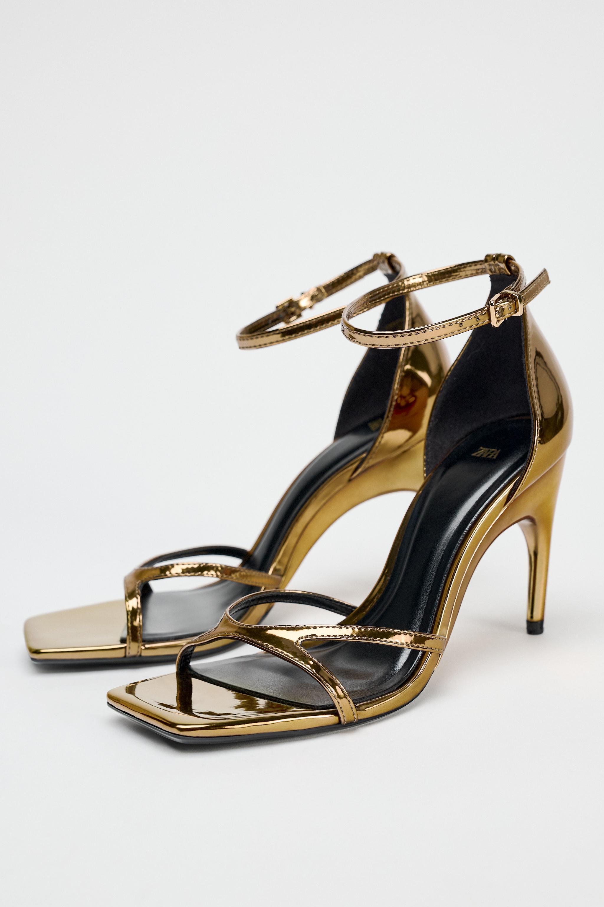 OVAL HEELED METALLIC SANDALS Product Image