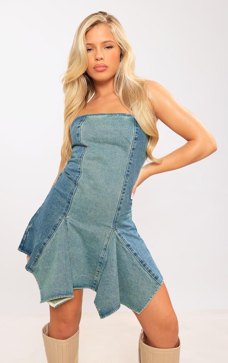 Vintage Wash Distressed Seam Detail Mini Dress Product Image