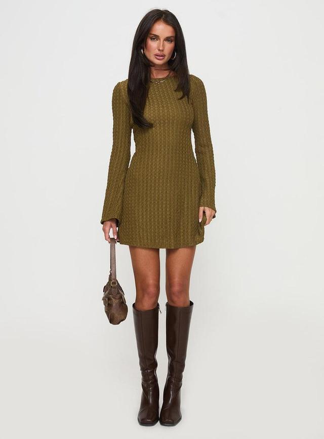 Lukea Long Sleeve Mini Dress Olive Ribbed Product Image