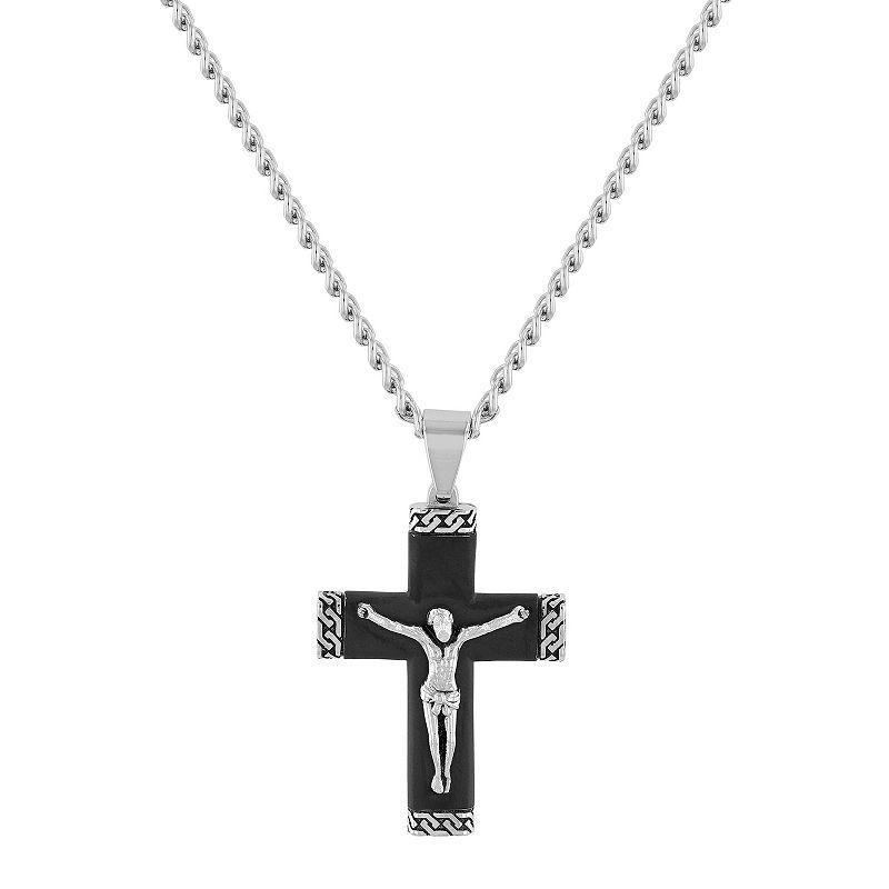 Steel Nation Mens Black Stainless Steel Crucifix Pendant Necklace Product Image