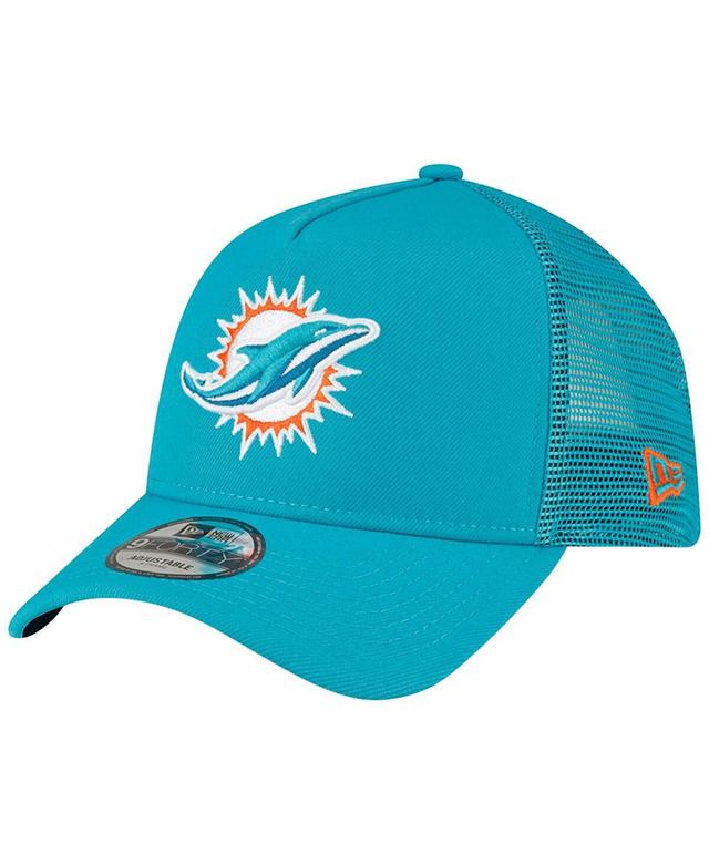 Mens New Era Aqua Miami Dolphins A-Frame Trucker 9FORTY Adjustable Hat, Turquoise A Product Image