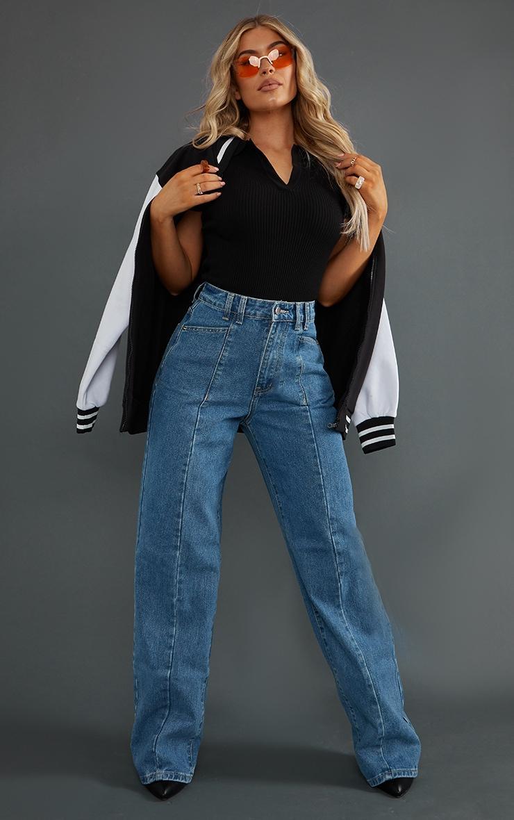 Vintage Wash Seam Front Wide Leg Jeans Product Image