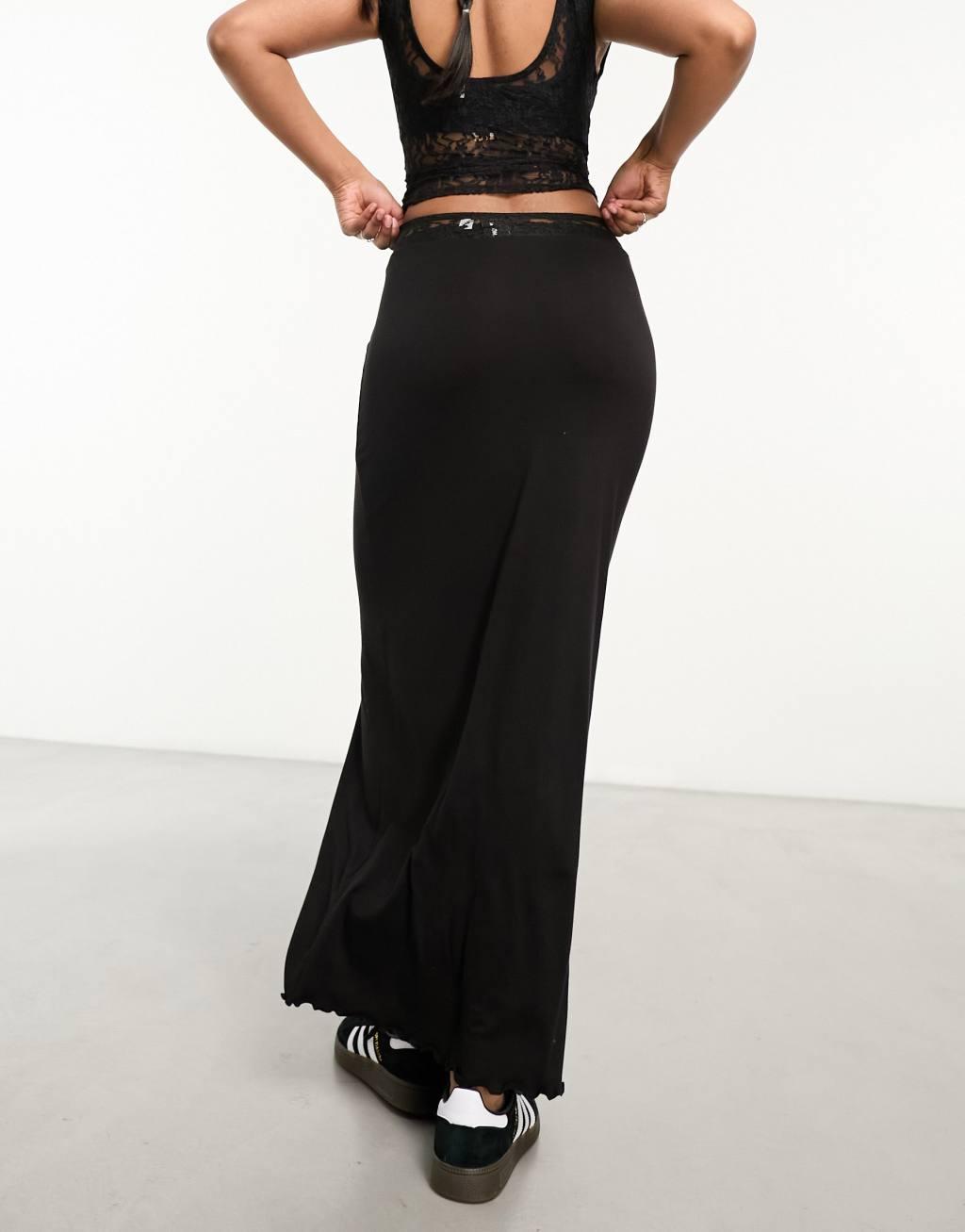 COLLUSION lace panel maxi skirt in black  Product Image