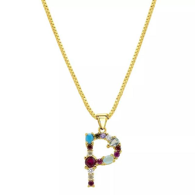 Adornia Gold Tone Multi Color Cubic Zirconia Initial Necklace, Womens P Product Image