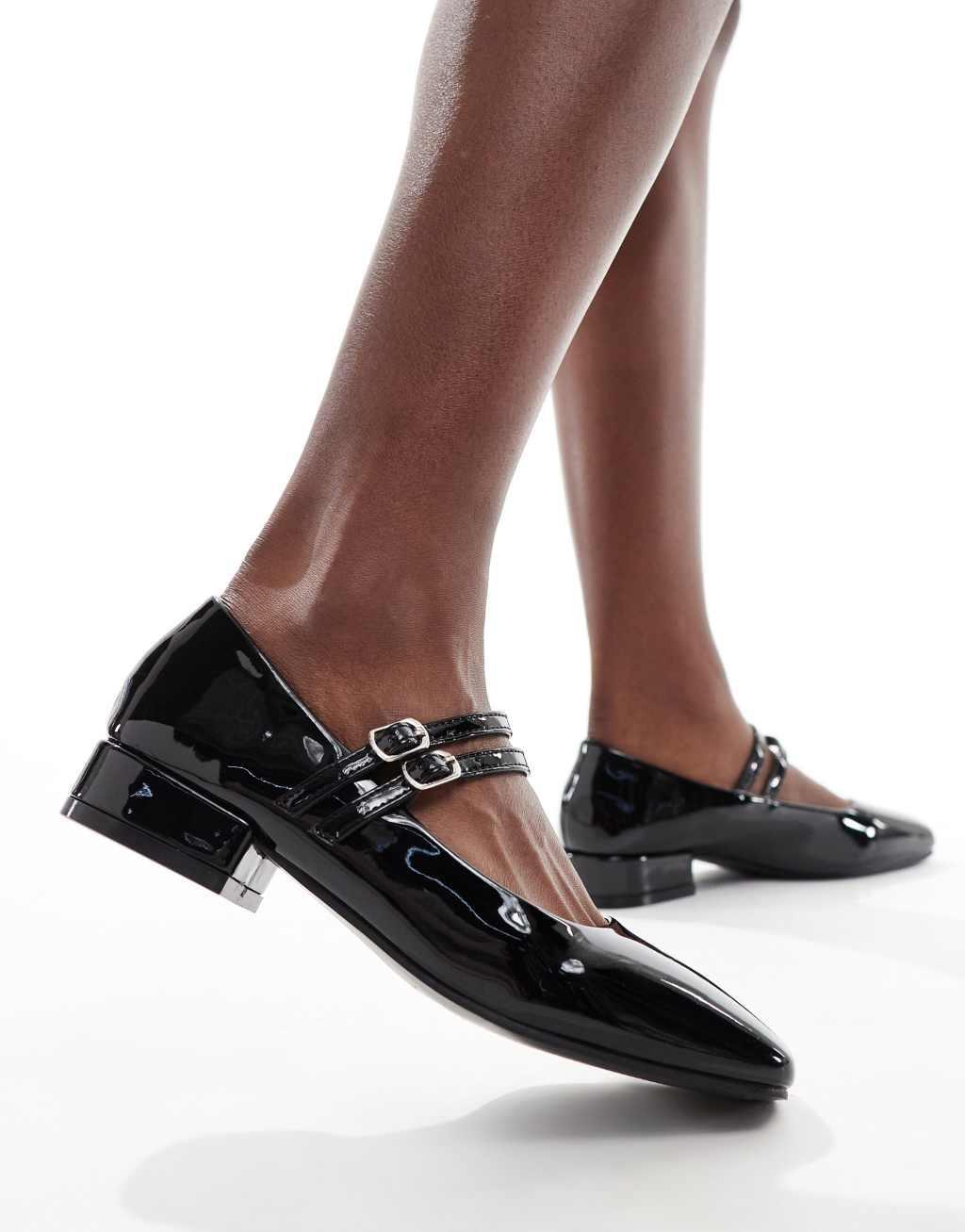 Glamorous double strap mary janes in black patent Product Image