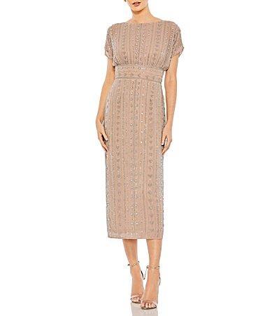 Womens Beaded Mesh Column Midi-Dress Product Image