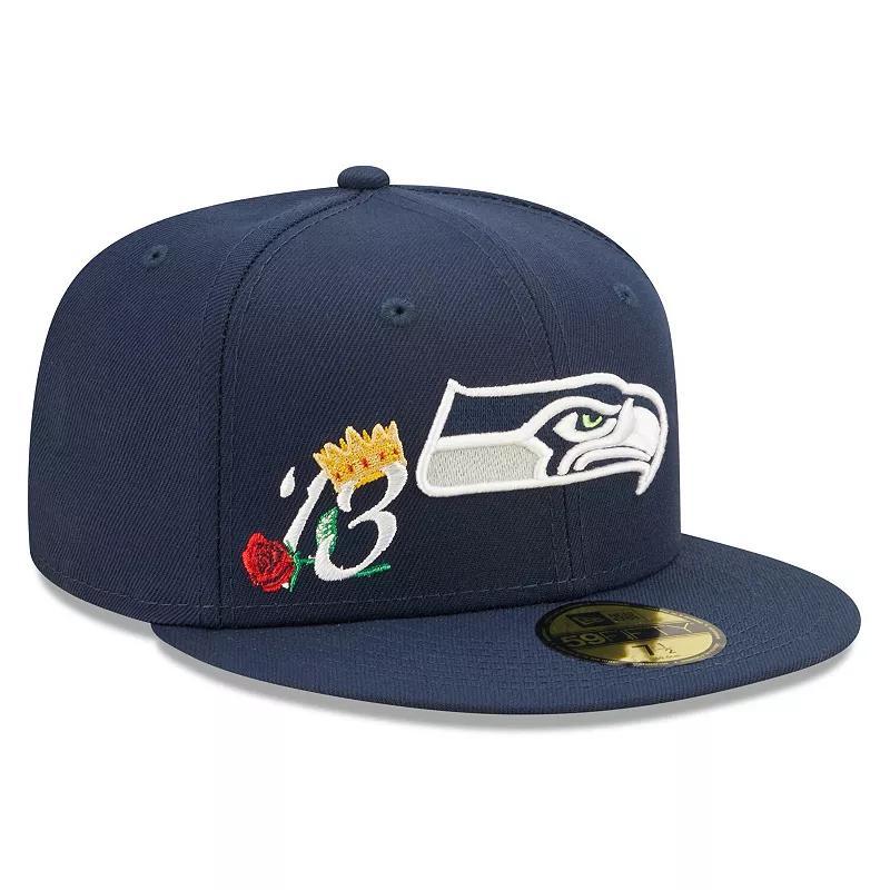 Mens New Era College Seattle Seahawks Crown Super Bowl XLVIII Champions 59FIFTY Fitted Hat Blue Product Image