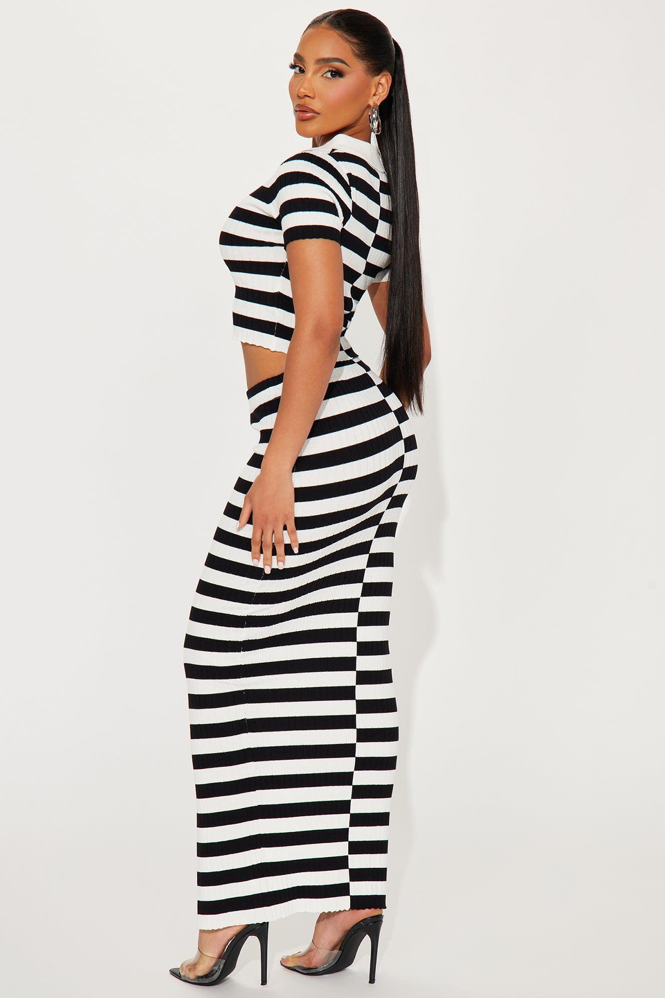 Christine Striped Polo Skirt Set - Black/White Product Image