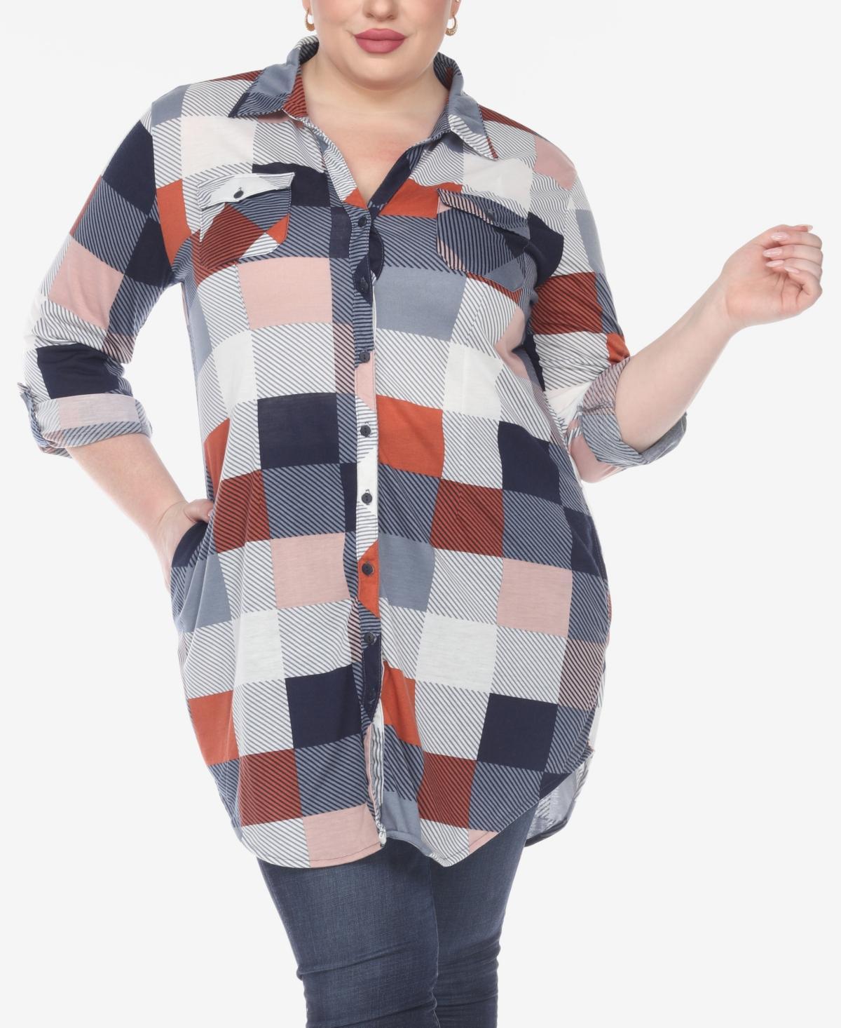 White Mark Plus Size Plaid Tunic Shirt Product Image