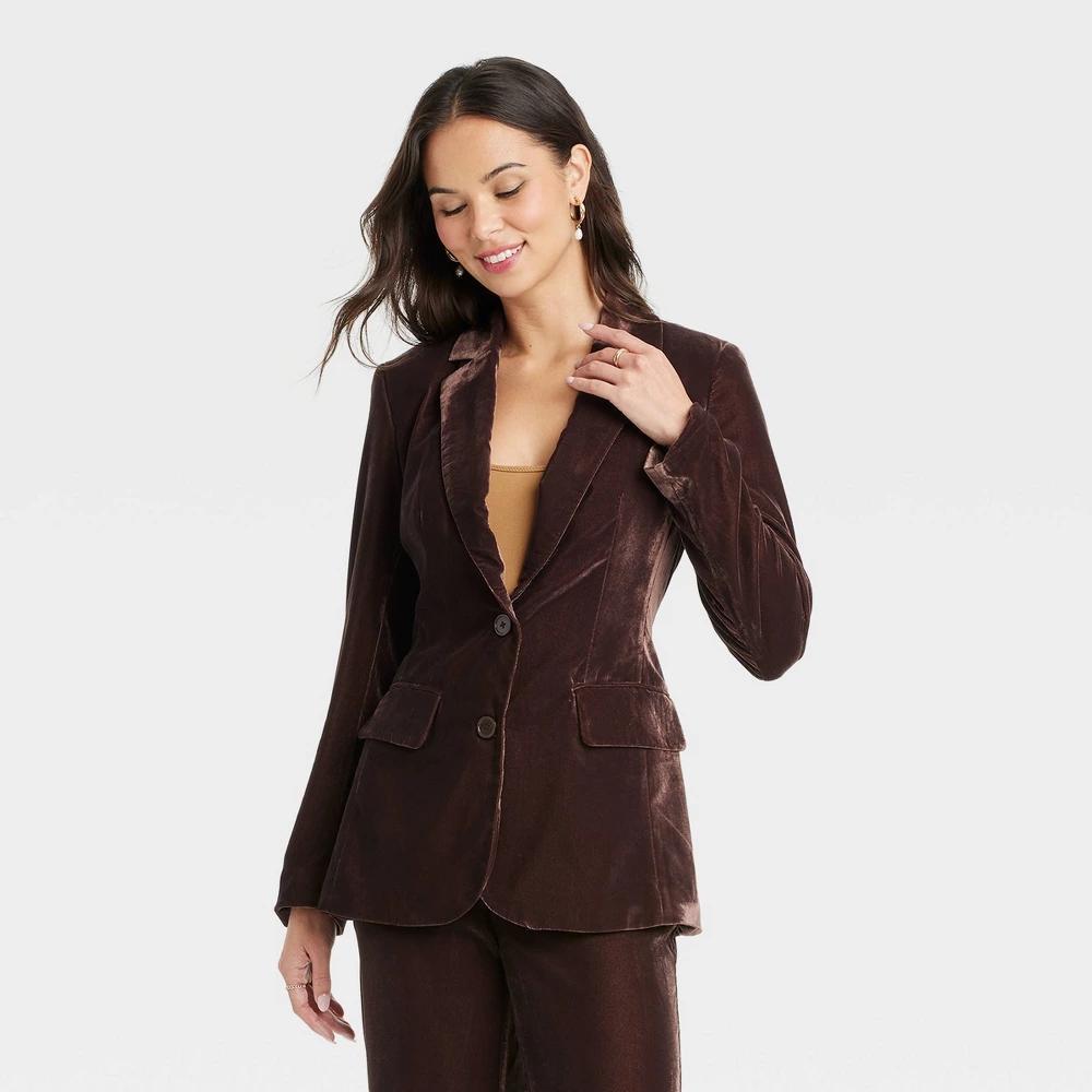 Womens Velvet Blazer - A New Day Brown XL Product Image