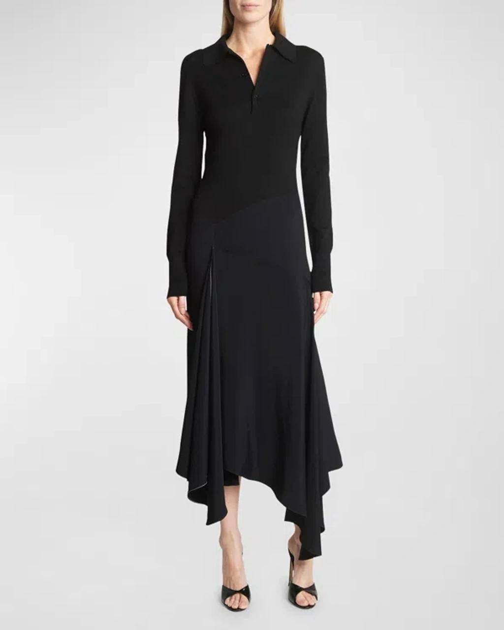 Henley Contrast Asymmetric Shirtdress In Black/black Product Image