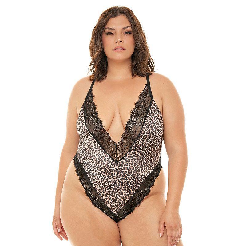 Oh La La Cheri Jolene Leopard Print Lace Trim Satin Teddy Product Image