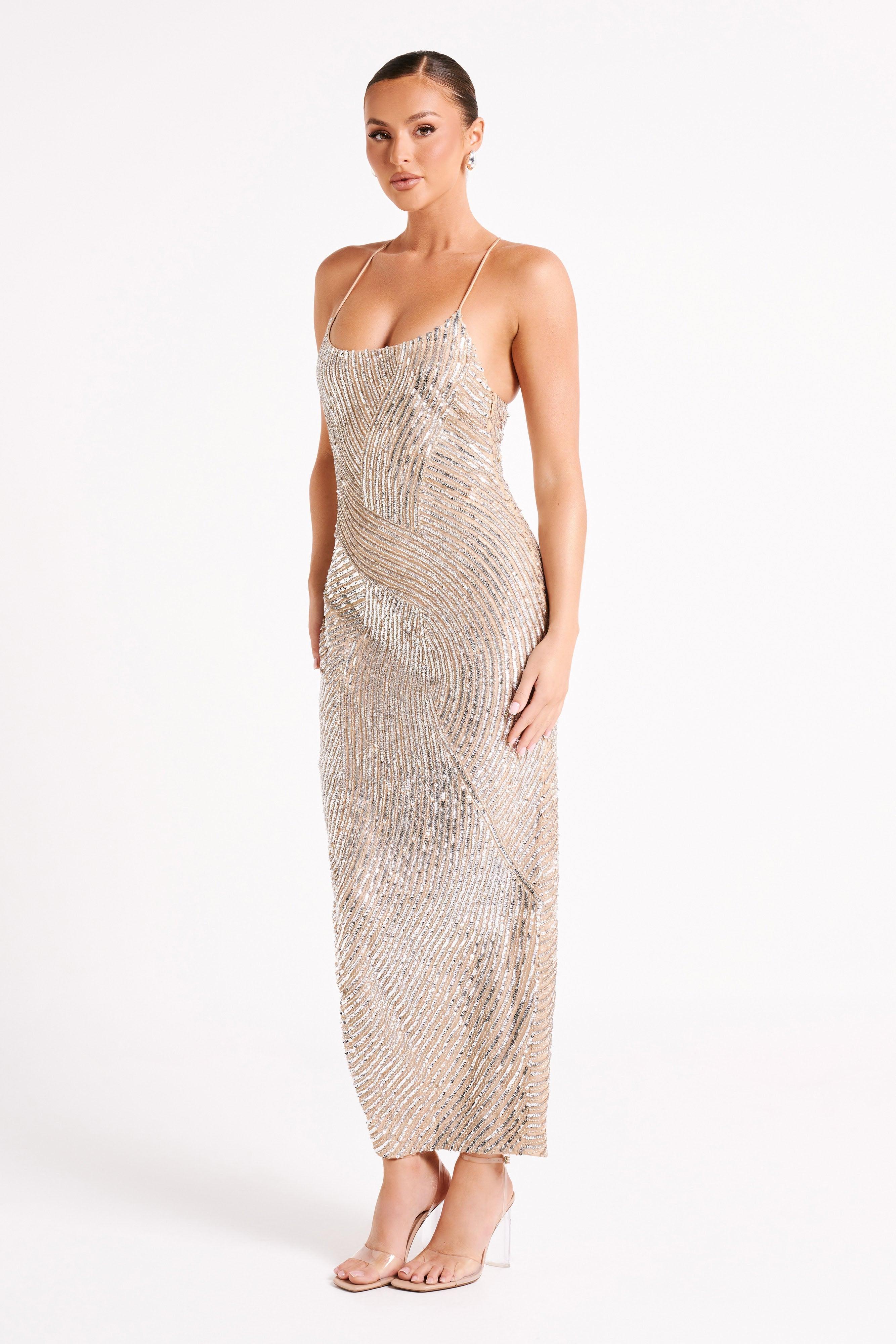 Tierra Sequin Maxi Dress - Silver Product Image