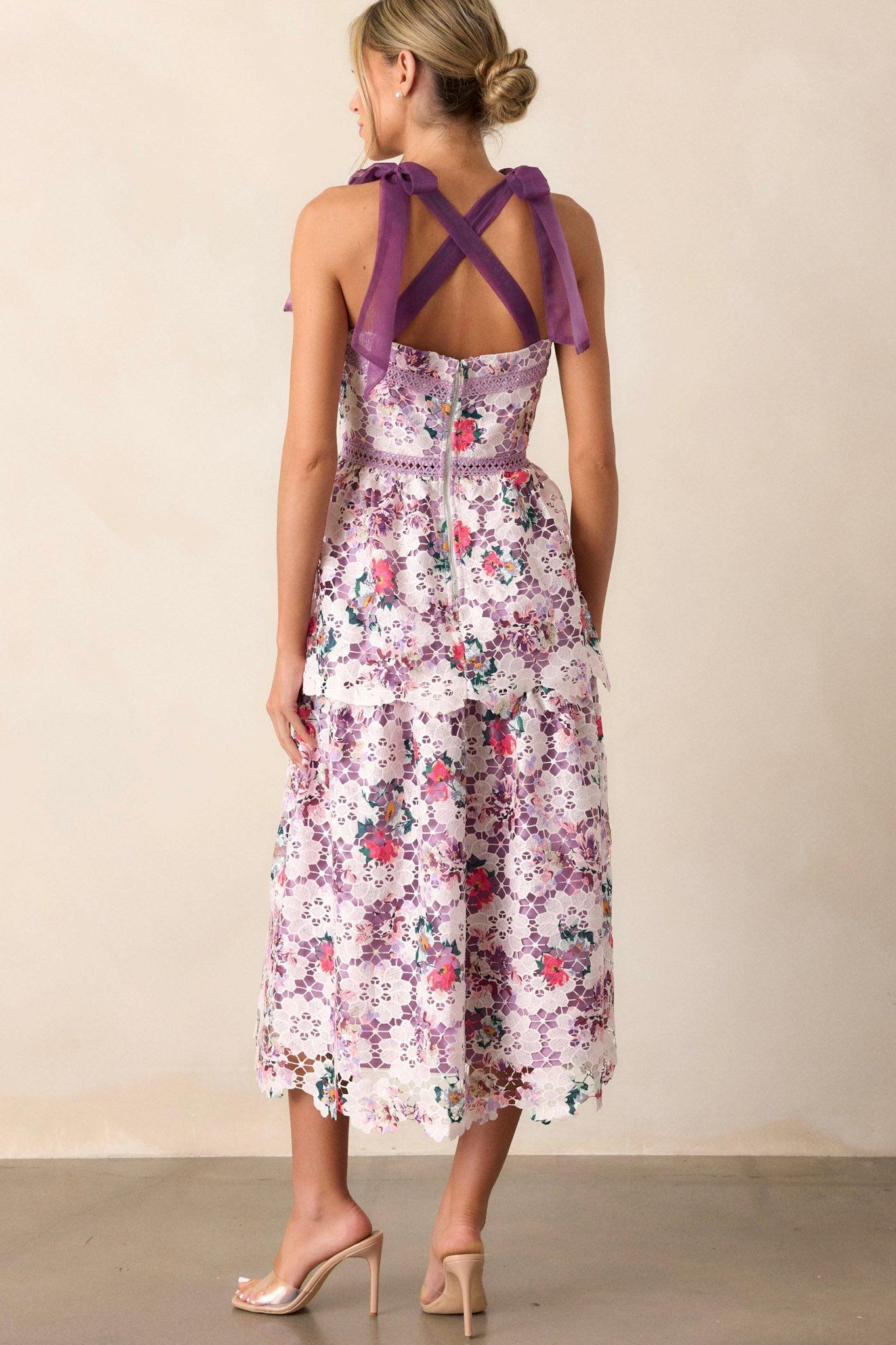 Romance In Bloom Lavender Floral Embroidered Midi Dress Product Image