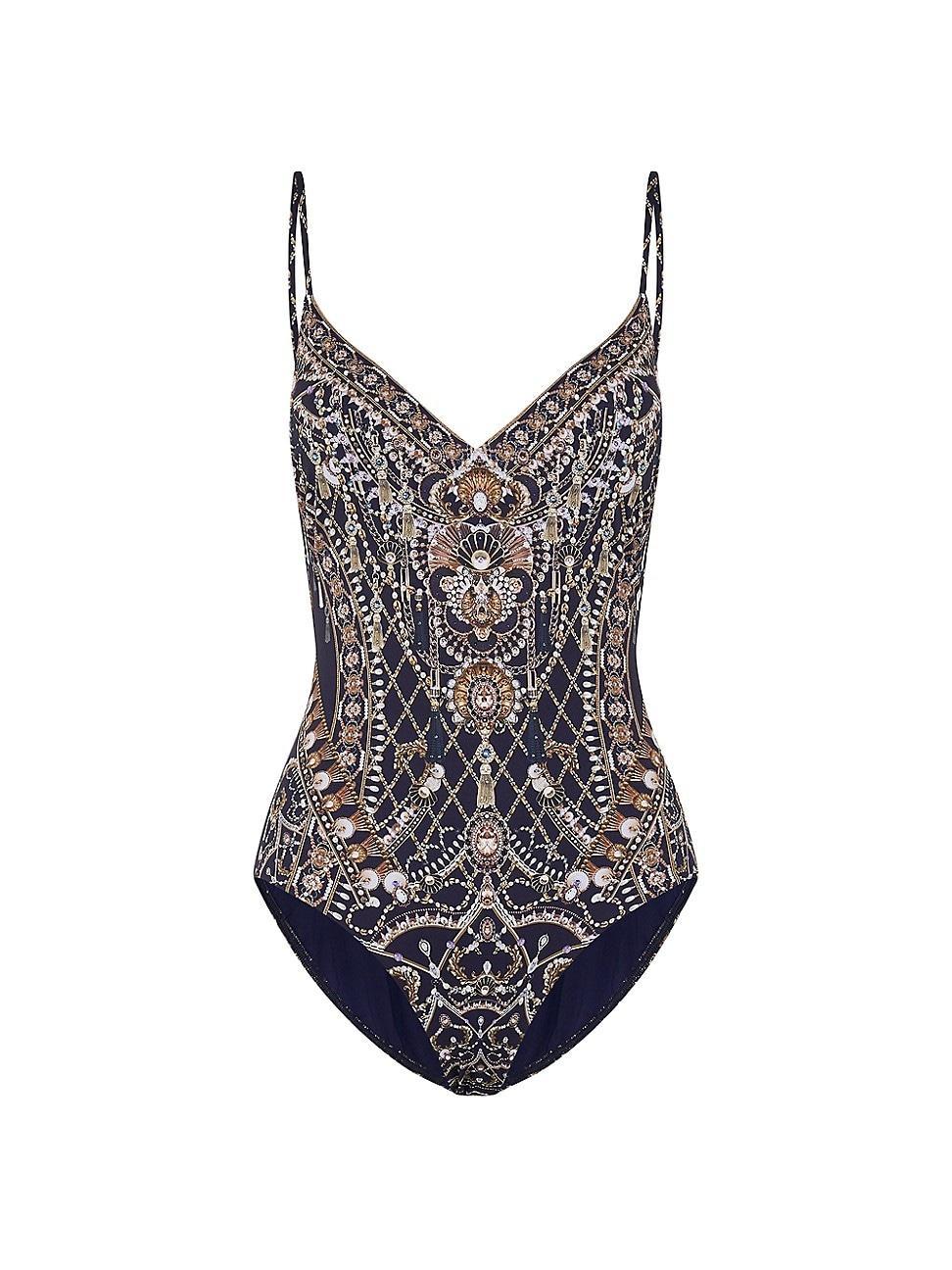 Womens Ornate-Print One-Piece Swimsuit Product Image