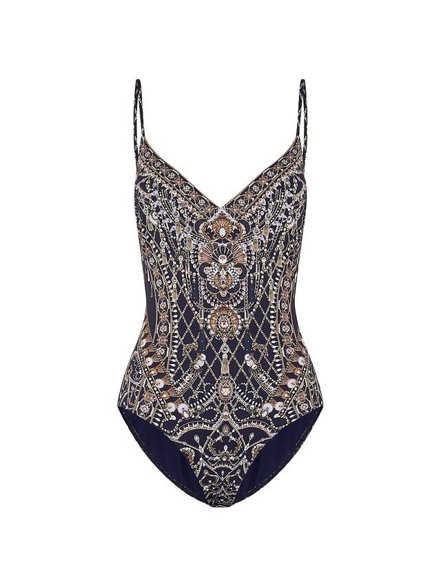 Womens Ornate-Print One-Piece Swimsuit Product Image