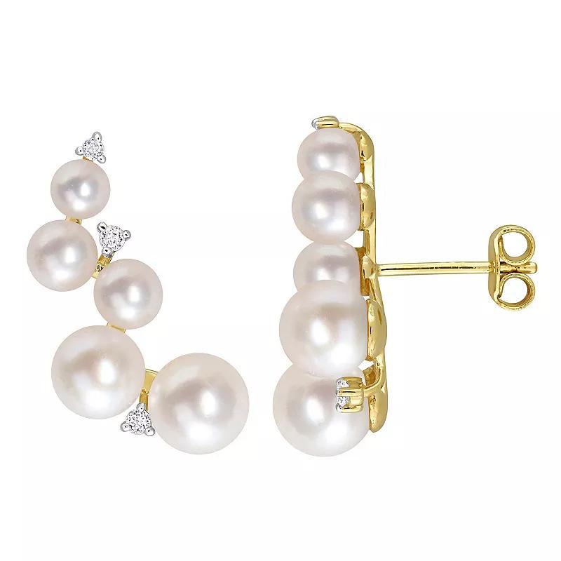 Stella Grace 18k Gold Over Silver White Topaz & Freshwater Cultured Pearl Climber Earrings, Womens, Gold Tone Product Image