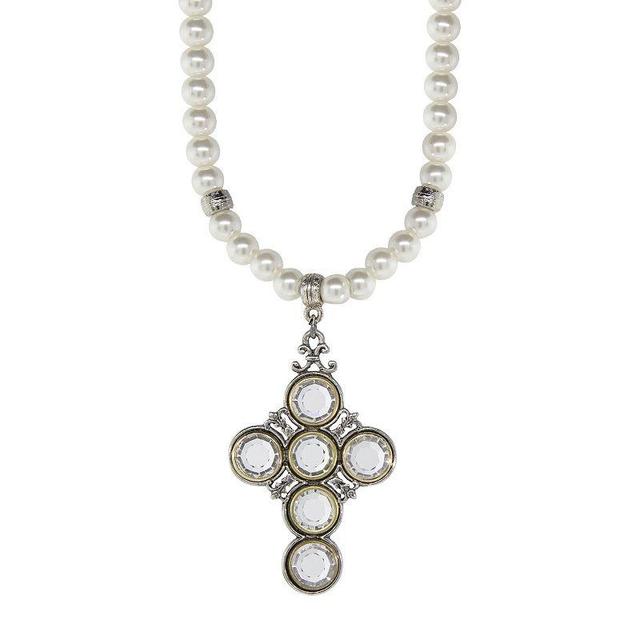 Symbols of Faith Faux Pearl Crystal Cross Pendant, Womens, White Product Image