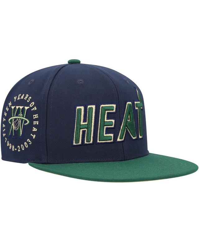 Mens Mitchell & Ness /Green Miami Heat 15th Anniversary Hardwood Classics Grassland Fitted Hat Blue Product Image