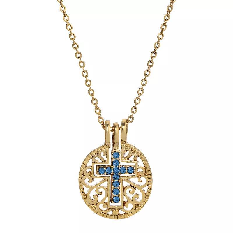 1928 Gold Tone Birthstone Crystal Cross Pendant Necklace, Womens, March Product Image