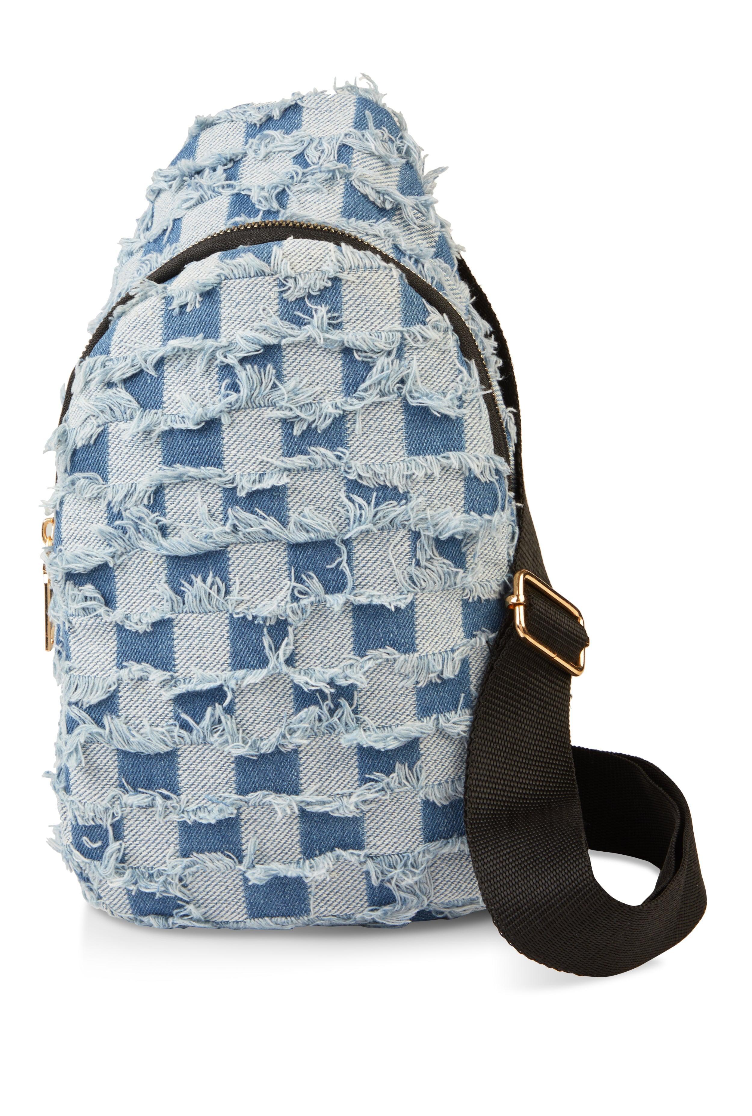 Denim Checkered Sling Backpack Female Product Image