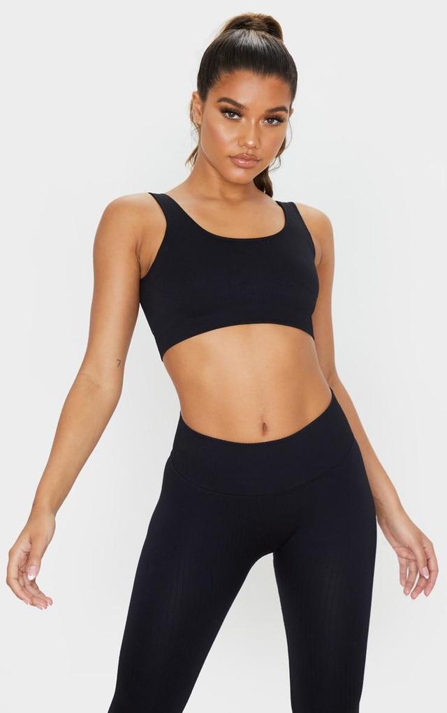 Black Ribbed Seamless Sports Bra Product Image