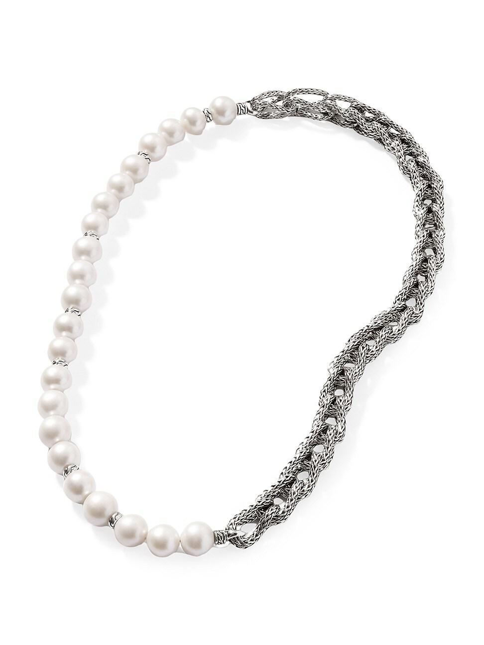 Womens Asli Sterling Silver & Freshwater Pearl Chain Necklace Product Image