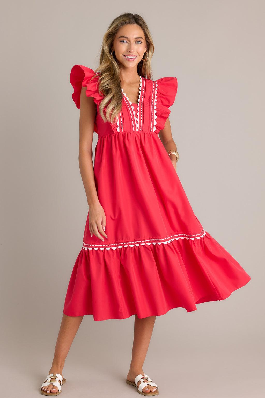 Wishful Thinking Red Flutter Sleeve Midi Dress Product Image