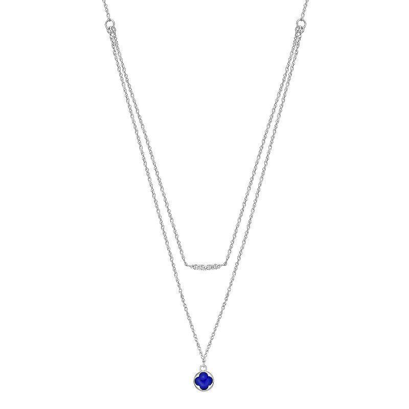 Gemminded Sterling Silver 1/8 Carat T.W. Diamond Blue Ceramic Layered Bar & Pendant Necklace, Womens Product Image