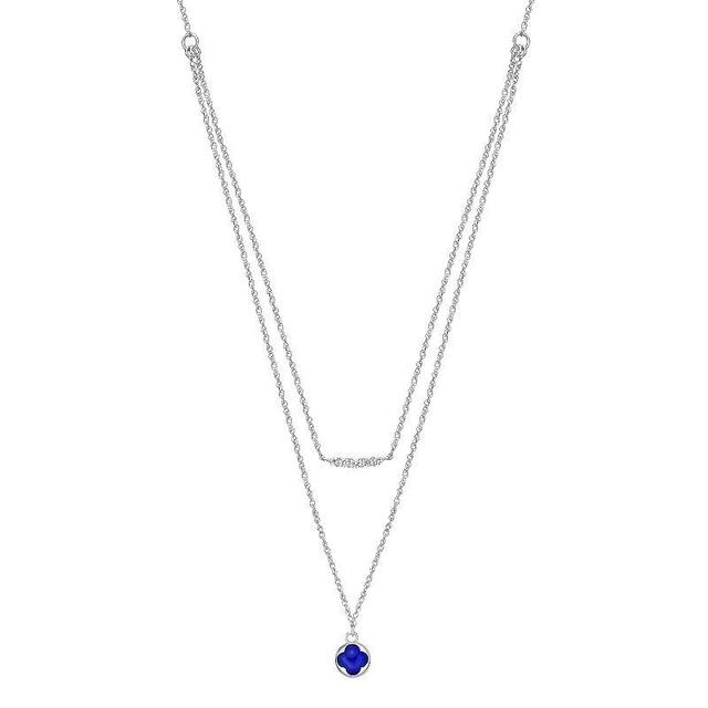 Gemminded Sterling Silver 1/8 Carat T.W. Diamond Blue Ceramic Layered Bar & Pendant Necklace, Womens Product Image