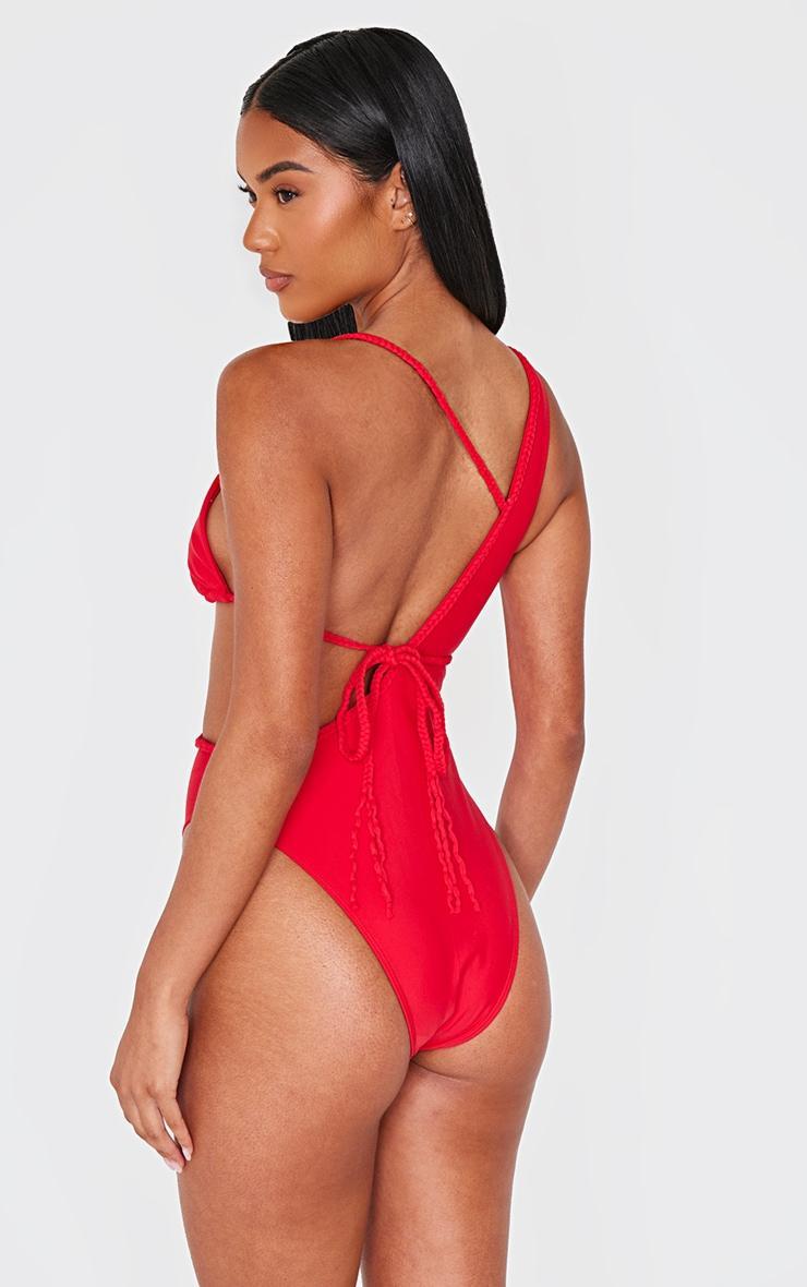 Red Plait Detail Asymmetric Swimsuit Product Image