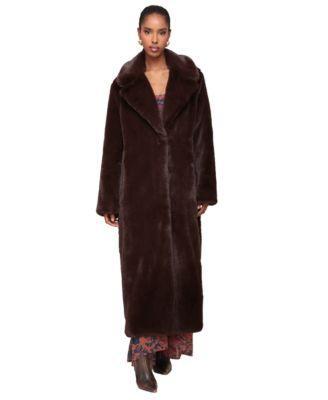 Avec Les Filles Womens Notched-Collar Faux-Fur Maxi Coat Product Image