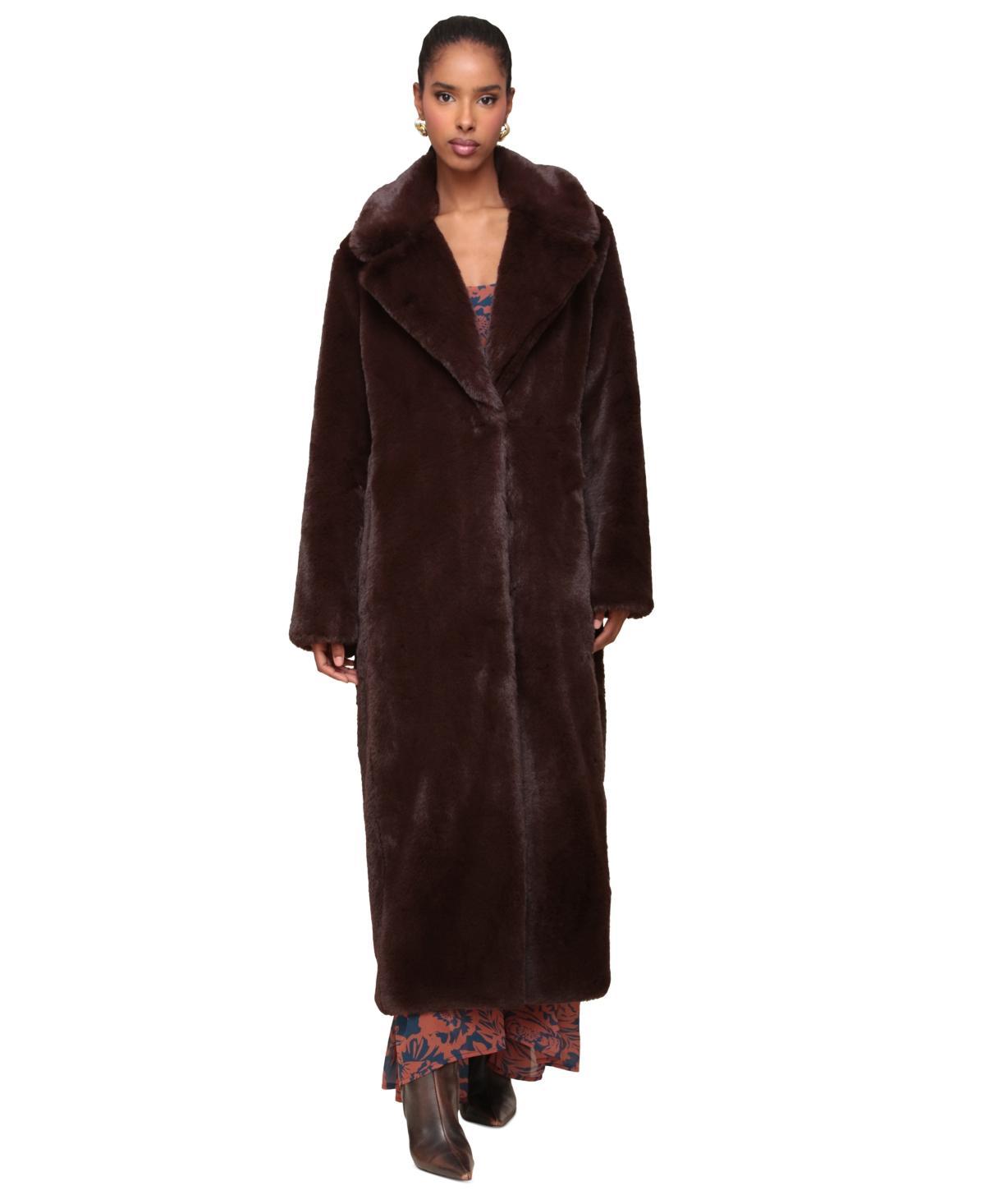 Avec Les Filles Womens Notched-Collar Faux-Fur Maxi Coat Product Image