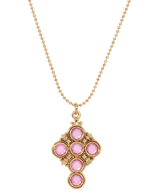 1928 Gold Tone Pink Simulated Crystal Cross Pendant Necklace, Womens Product Image