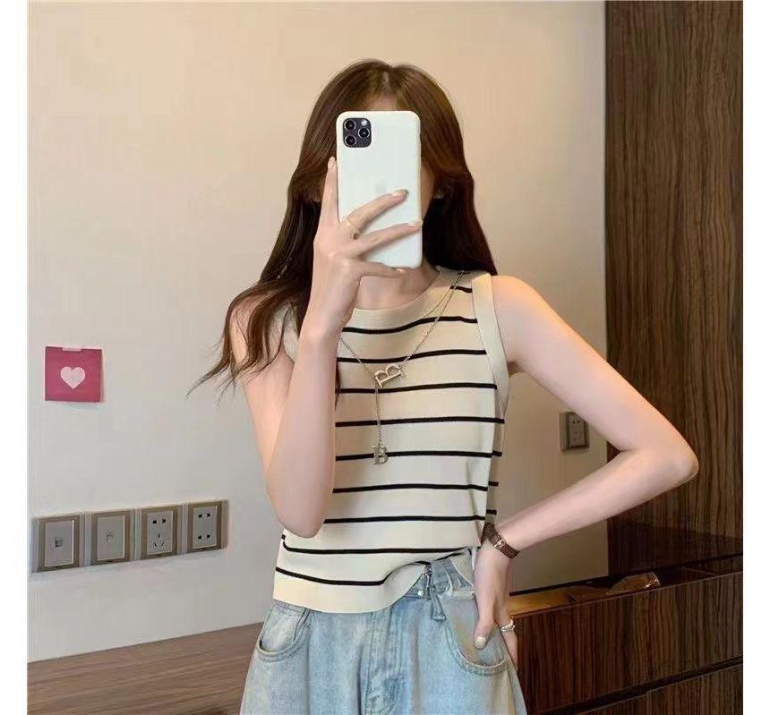 Round Neck Striped Tank Top Product Image