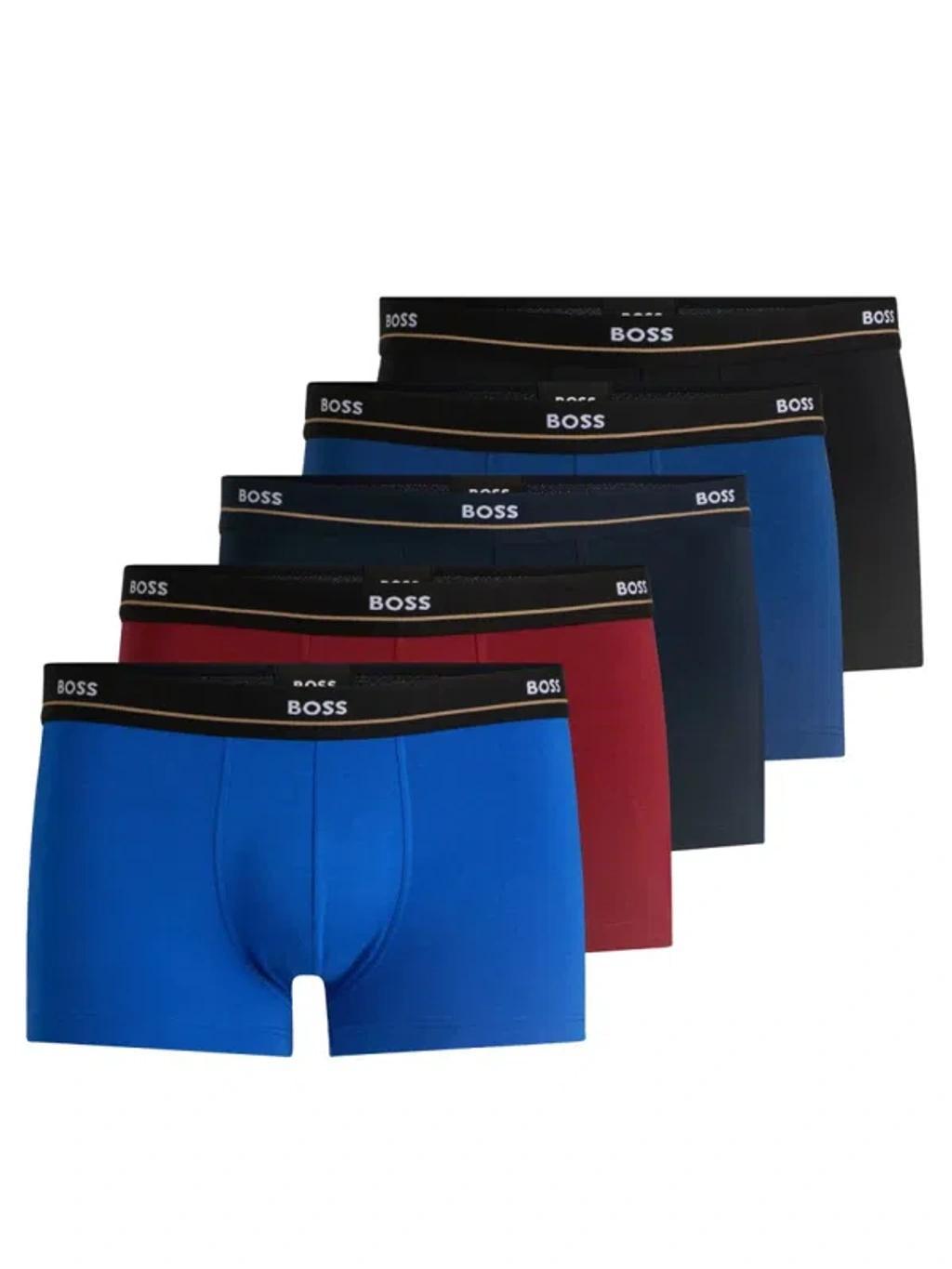 HUGO BOSS Five-pack Of Stretch-cotton Trunks With Logo Waistbands In Patterned Product Image