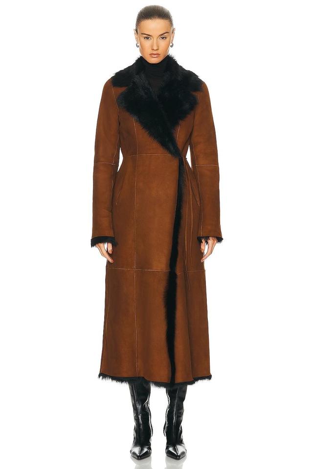 NOUR HAMMOUR Joni Shearling Coat in Cognac Product Image