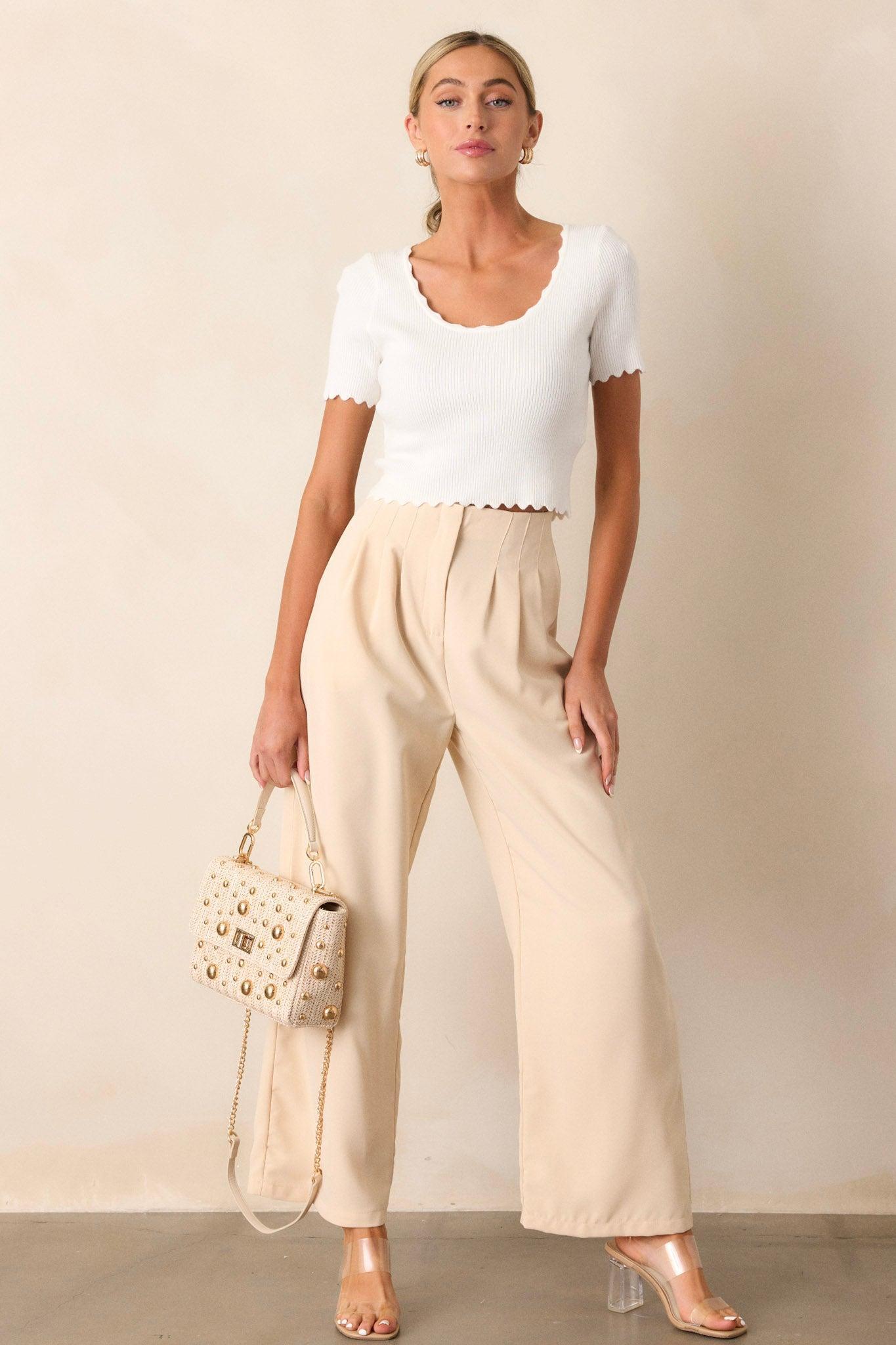 Windy Night Beige Wide Leg Pants Product Image