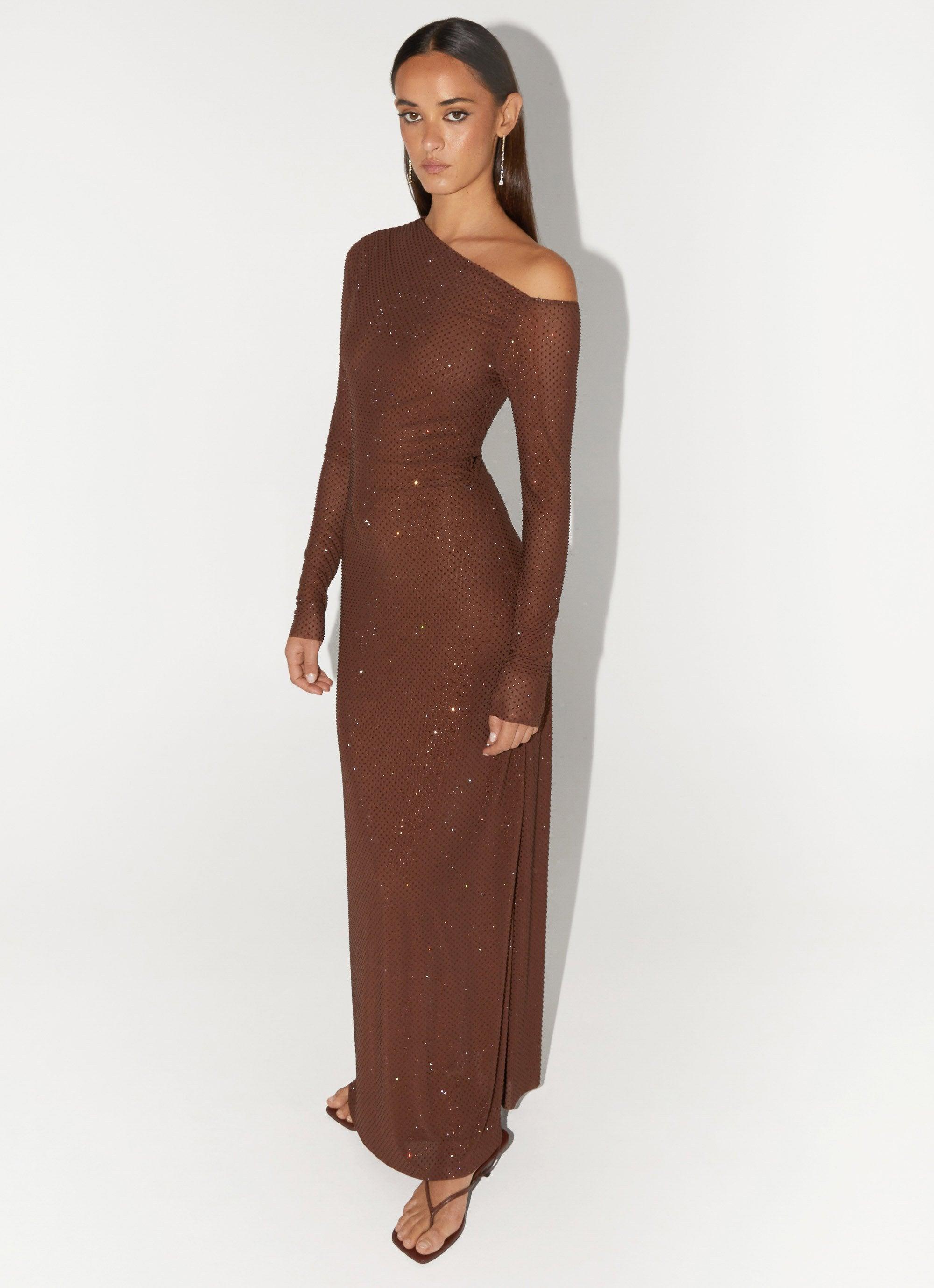 Oriana Sequin Maxi Dress - Chocolate Product Image