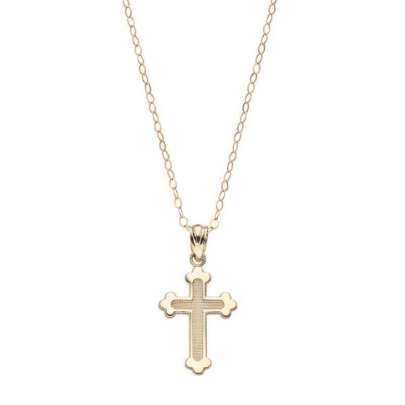 10k Gold Textured Cross Pendant Necklace, Womens Product Image