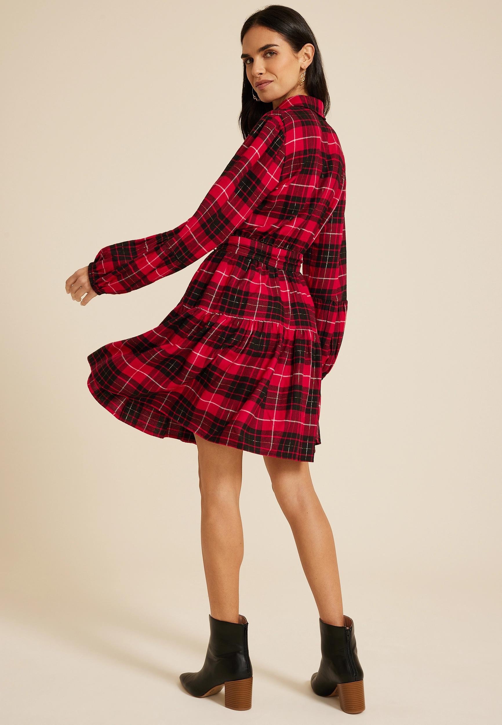 Metallic Plaid Babydoll Dress Product Image