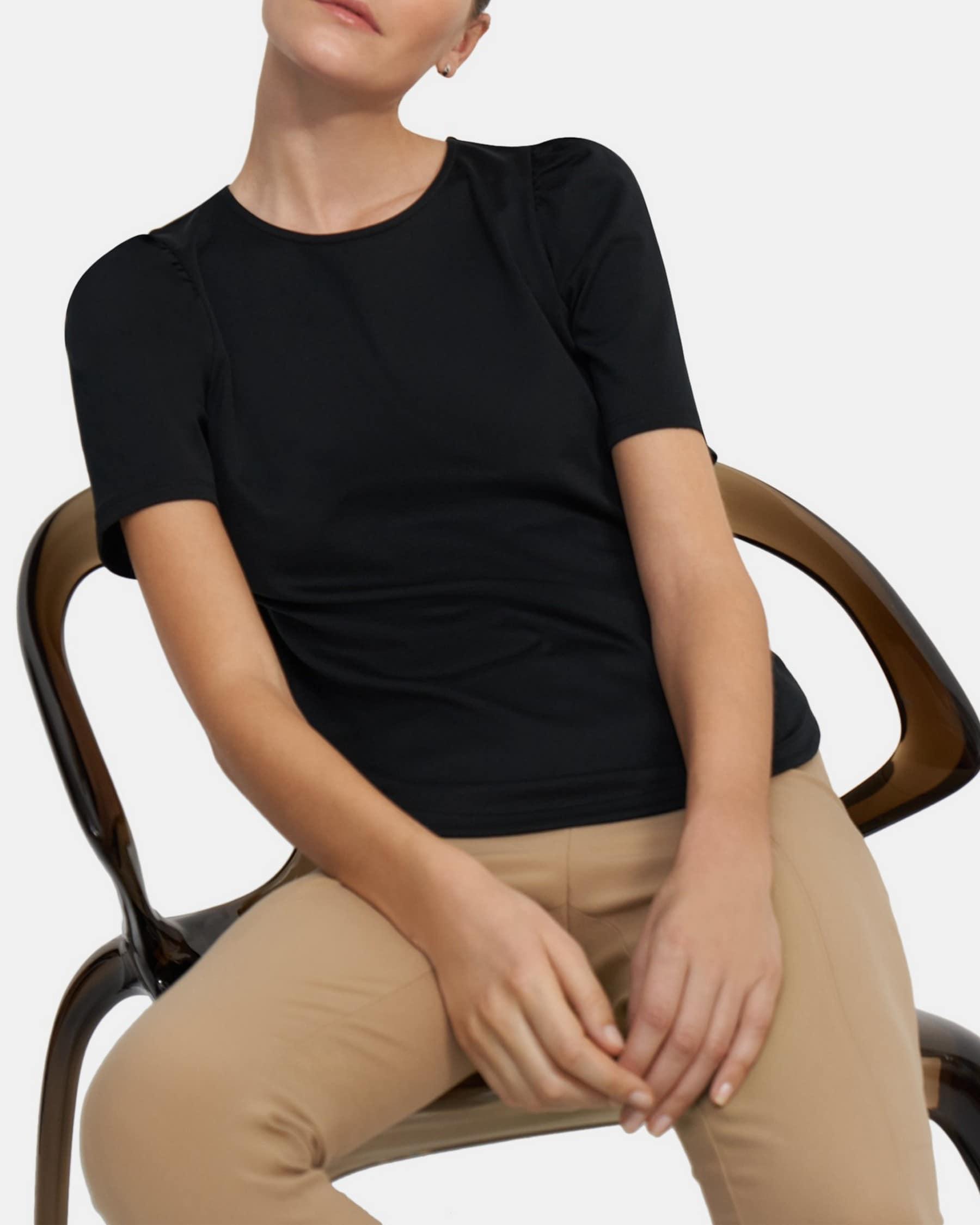 Short-Sleeve Ruched Tee in Cotton Jersey Product Image