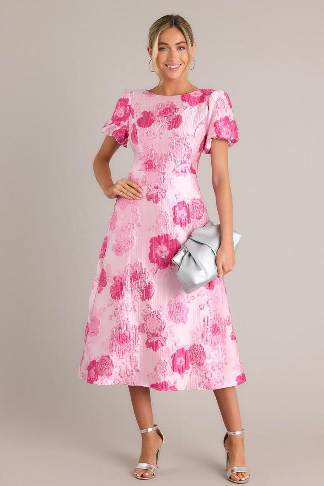 Luxe Living Light Pink Floral Jacquard Midi Dress Product Image