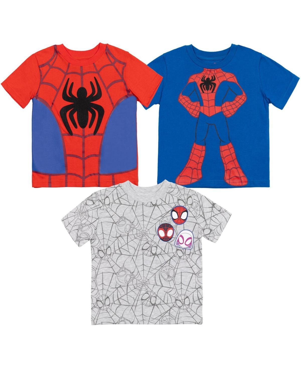 Marvel Boys Avengers Spider-Man Spider-Verse Spidey and His Amazing Friends 3 Pack T-Shirts to (2T - 18-20) - Blue /gray /red Product Image