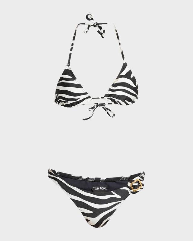 Zebra-Print Buckle Triangle Bikini Set Product Image