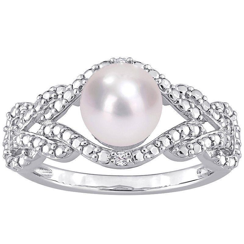 Stella Grace Sterling Silver Freshwater Cultured Pearl & Diamond Accent Infinity Ring, Womens Product Image