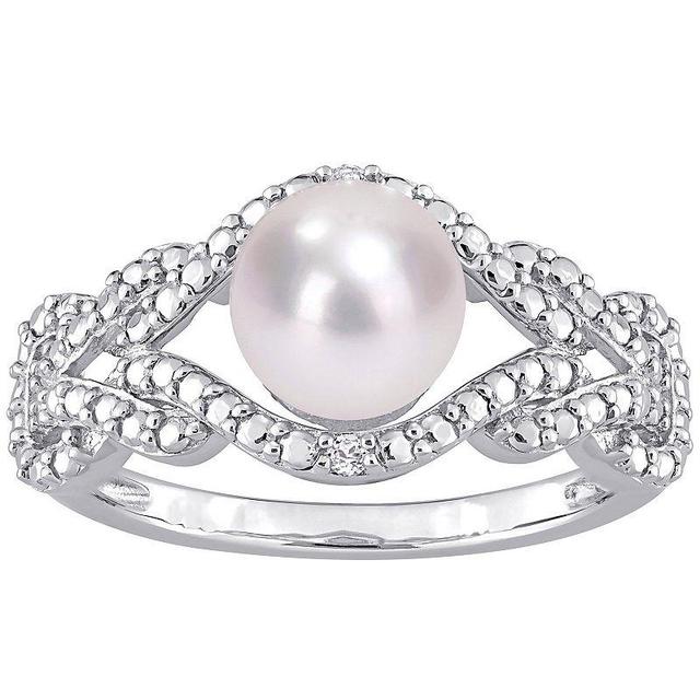 Stella Grace Sterling Silver Freshwater Cultured Pearl & Diamond Accent Infinity Ring, Womens White Product Image