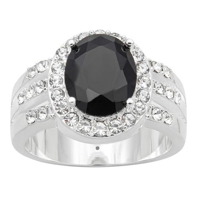 City Luxe Silver Tone Jet Crystal Oval Halo Ring, Womens Silver Tone Black Product Image